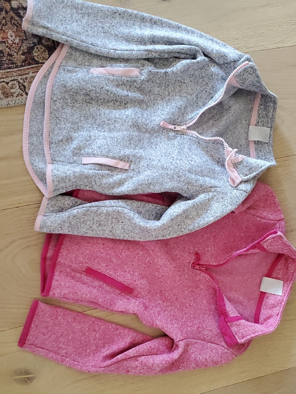 Girls' Heathered Zip-Up Jacket Pair in Gray with Pink Trim and Bright Pink